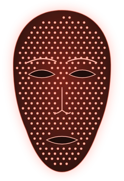 A face covered evenly with small points of red light