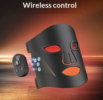 The mask and its remote, with the text wireless control