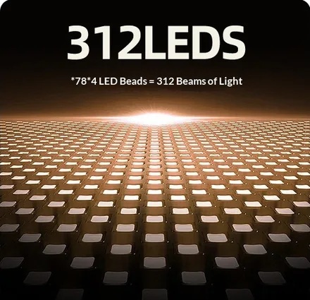 A grid of lit LEDs with the text 312 LEDs