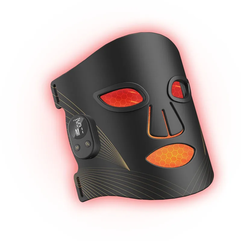 The black mask with its remote attached